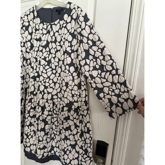 Cos Women's Cream Black Pebble Pattern Gathered Jacquard A-line Dress Size 12 - Picture 7 of 10